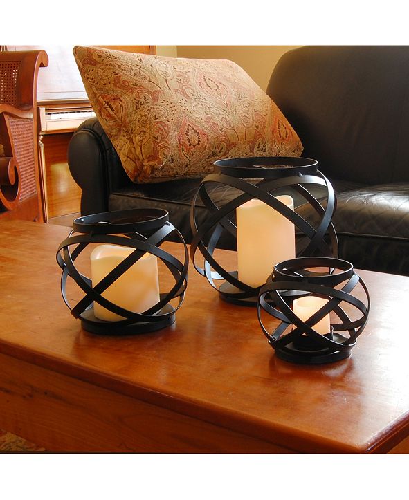 Jh Specialties Inc Lumabase Lumabase Set Of 3 Black Banded Metal Lanterns With Led Candles Reviews Candle Holders Home Decor Macy S
