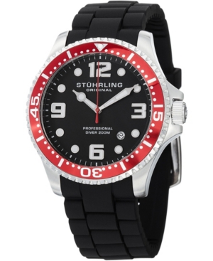 Stuhrling Original Stainless Steel Case On Black High Grade Silicone Rubber Interchangeable Strap With Additio In Red