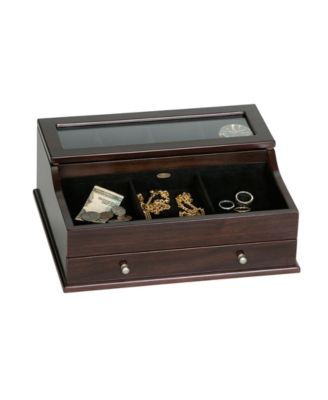 Hampden Men's Glass Top Wooden Dresser Top Valet