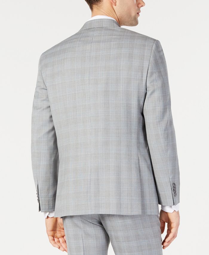 Michael Kors Men's Classic-Fit Light Gray/Light Blue Plaid Suit Jacket ...