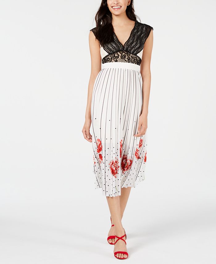 foxiedox Crochet Lace Pleated Printed Midi Dress Macy s