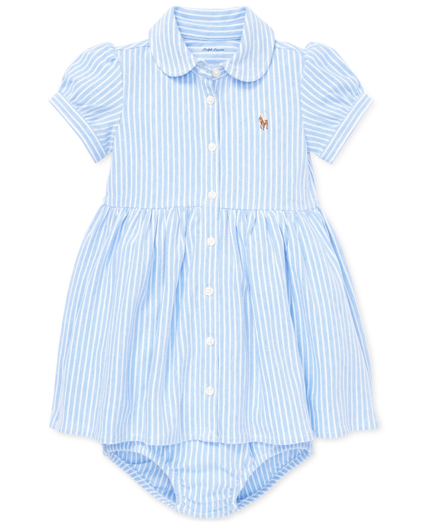 Платье Polo Ralph Lauren Striped Knit Oxford Dress для девочек-малышей, цвет: Синий — фото 1