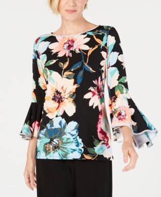 MSK Rhinestone Floral Bell-Sleeve Blouse - Macy's