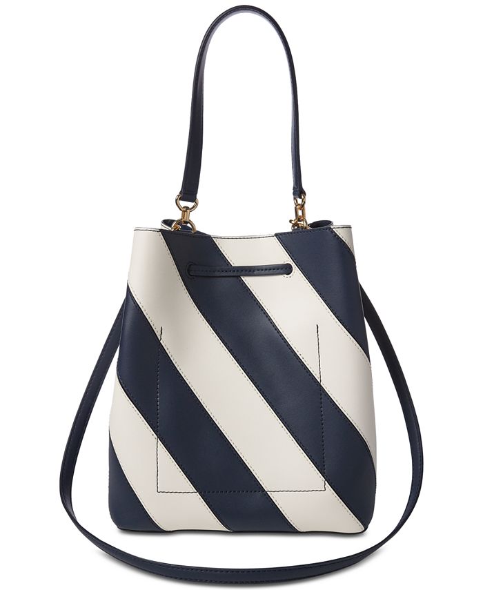 Lauren Ralph Lauren Dryden Debby Leather Diagonal Stripe Drawstring Bag ...