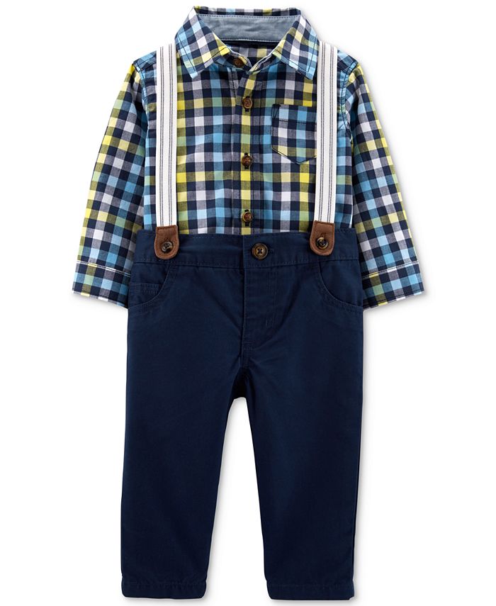 Carter's Baby Boys 3Pc. Plaid Cotton Shirt, Pants & Suspenders Set