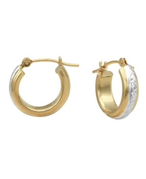 image of Two-Tone Diamond-Cut Hoop Earrings in 18k Yellow and White Gold 1/2