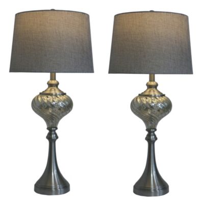 1594 Pair of 30" Brush Steel And Mercury Glass Table Lamps