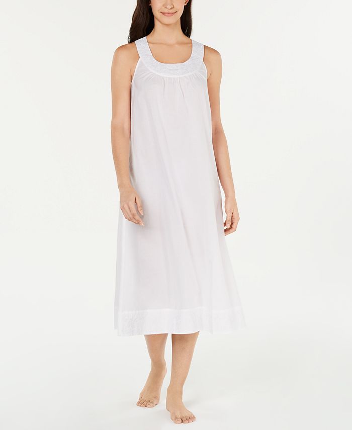 Charter Club Embroidery-Detail Long Woven Cotton Nightgown, Created for ...