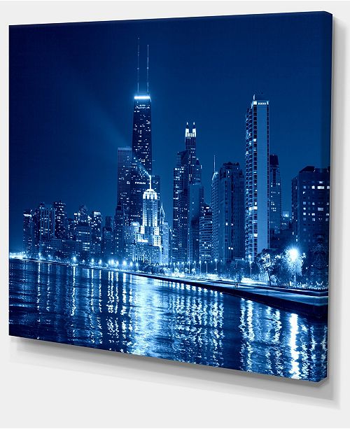 Design Art Designart Blue Chicago Skyline Night Cityscape Photo