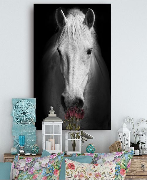 Design Art Designart White Horse Black And White Animal Canvas Art