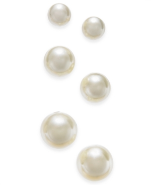 Shop Charter Club Silver-tone 3-pc. Set Imitation Pearl Stud Earrings, Created For Macy's In White