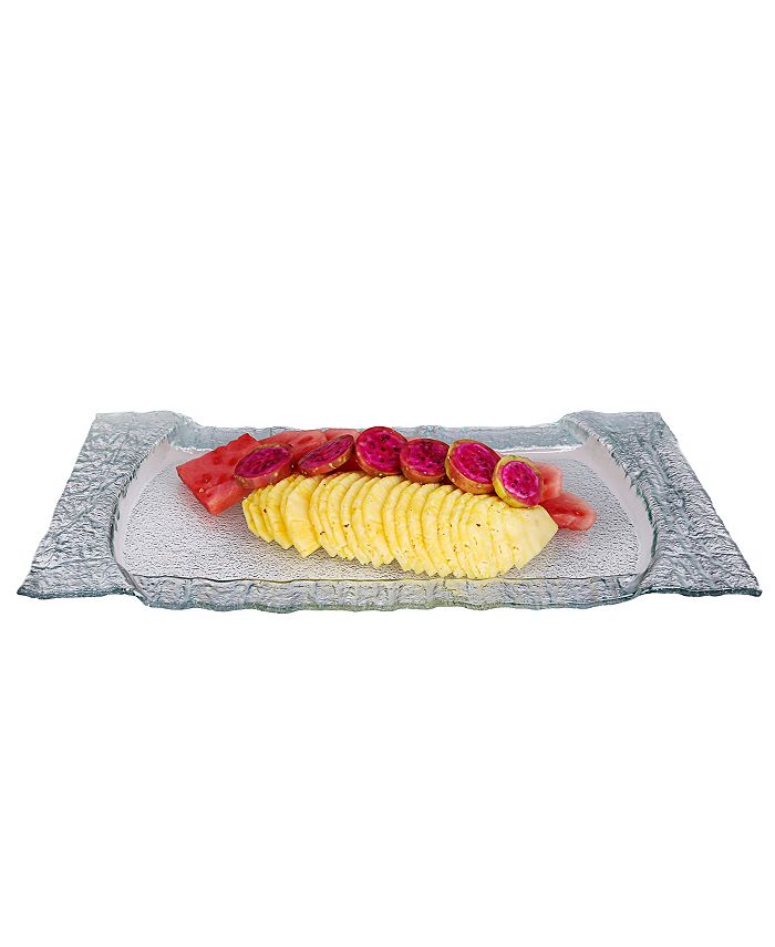 Classic Touch Large Rectangular Glass Tray With Silver Embossed Border