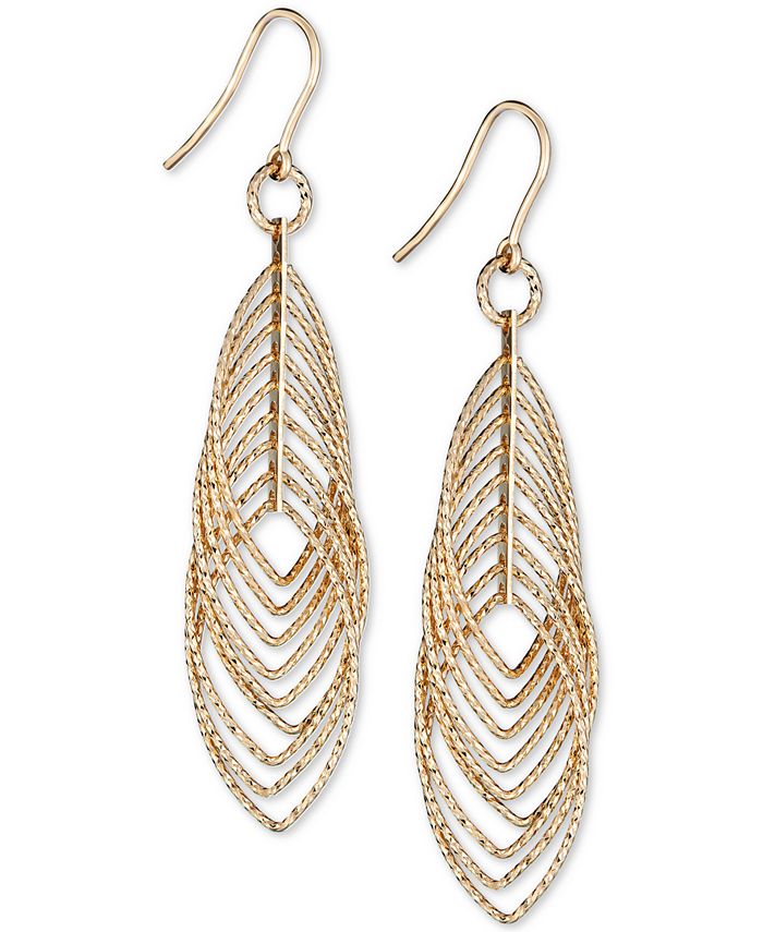 Italian Gold - Textured Marquise Multi-Ring Drop Earrings in 14k Gold-Plated Sterling Silver