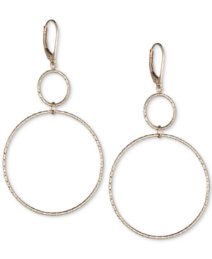 image of Double Circle Textured Drop Earrings in 14k Gold