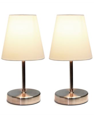 Simple Designs Sand Nickel Mini Basic Table Lamp with Fabric Shade 2 Pack Set