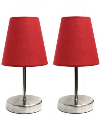 Simple Designs Sand Nickel Mini Basic Table Lamp with Fabric Shade 2 Pack Set