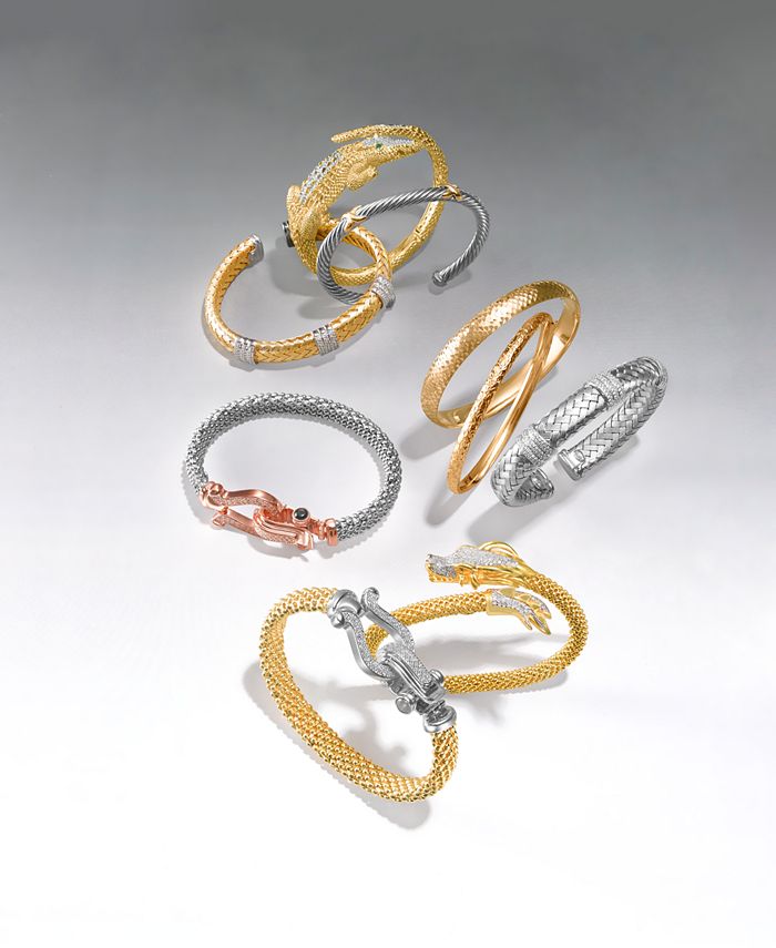 Italian Gold - Crystal-Cut Hinge Bangle Bracelet in 14k Gold