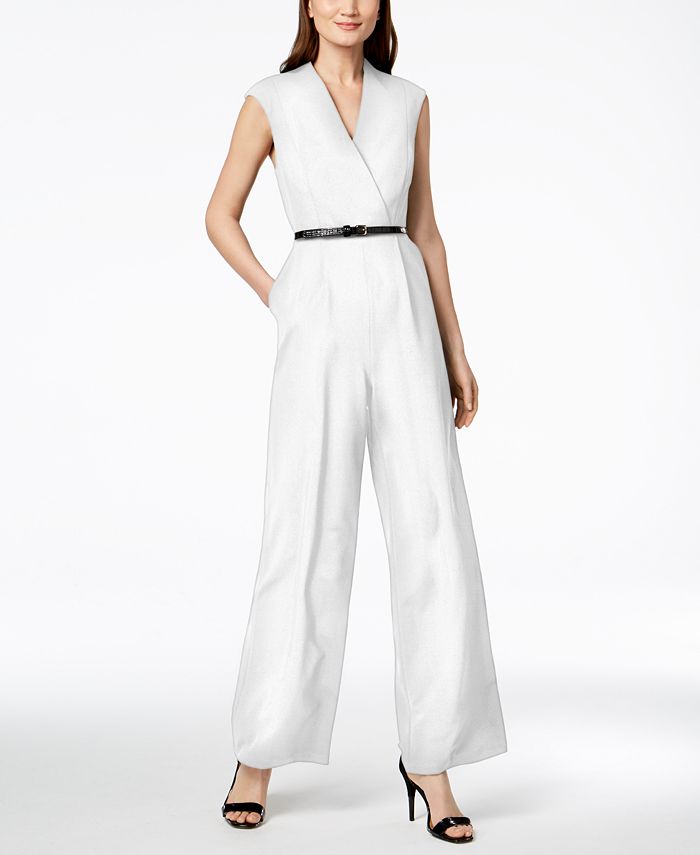 Calvin Klein Belted Wide-Leg Jumpsuit - Macy's