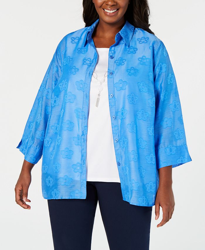 Chemise Alfred Dunner - Taille L - Orange Et Gris Ardoise - Style Superposé - Occasion Très Bon état