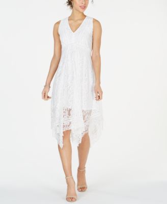 v neck lace midi dress