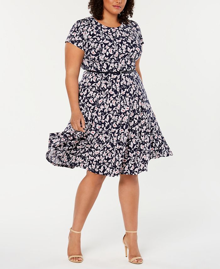 Jessica Howard Plus Size Belted Fit & Flare Dress - Macy's