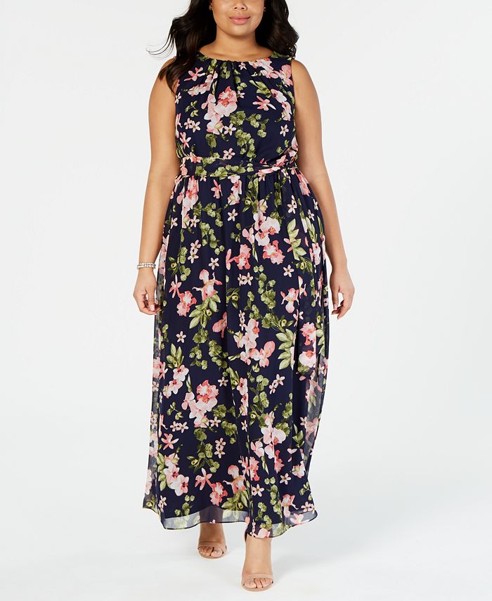 Jessica Howard Plus Size Belted Floral Maxi Dress - Macy's