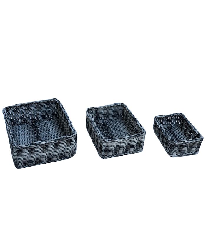 Baum Set of 3 Faux Wicker Rectangular Storage Baskets Macy's