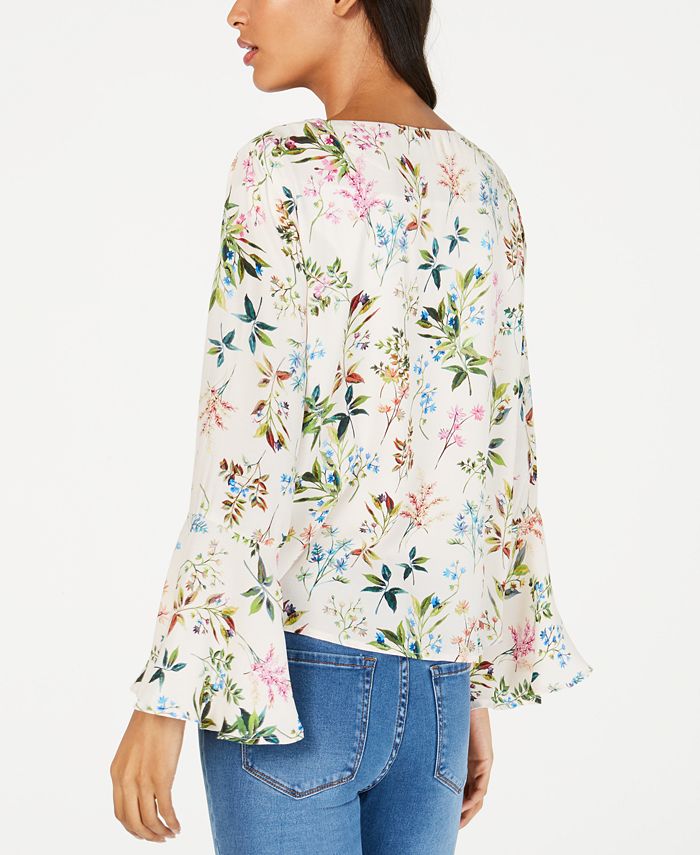 Karen Kane Floral-Print Bell-Sleeve Blouse, A Macy's Exclusive - Macy's