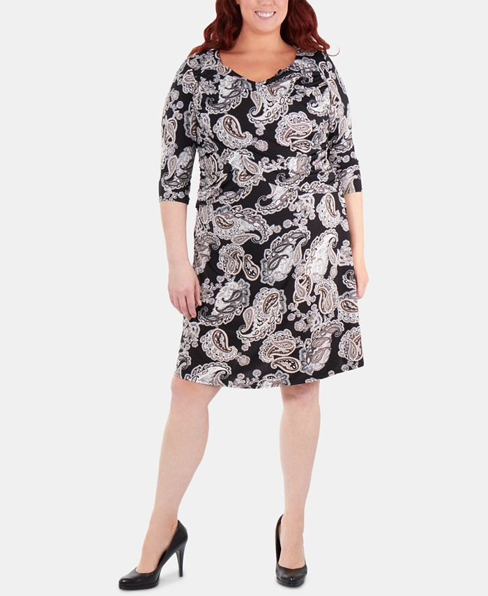 NY Collection Plus Size Paisley Ruched Crisscross Dress - Macy's