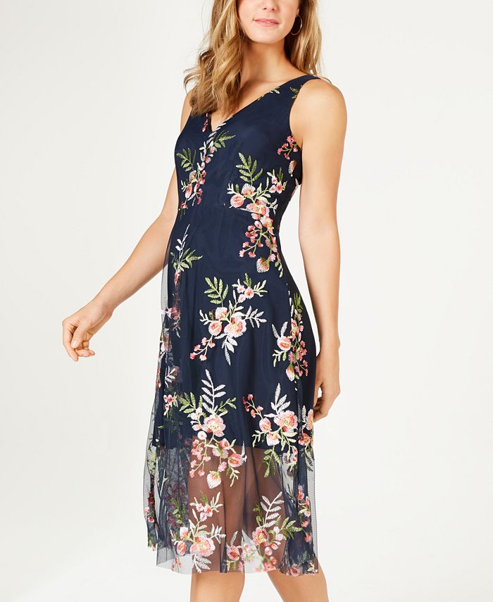 Vince Camuto Embroidered Floral Fit & Flare Dress - Macy's