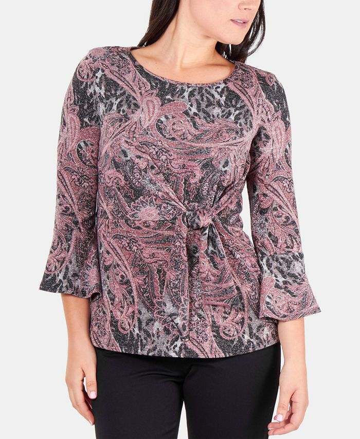 NY Collection Petite Knot-Front Bell-Sleeve Top & Reviews - Tops ...
