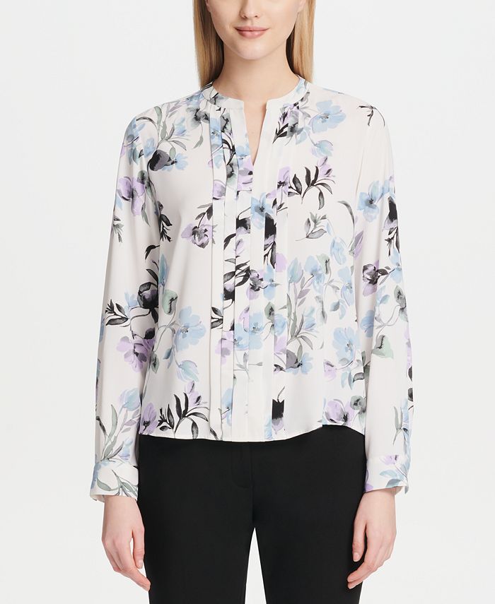 Calvin Klein Petite Floral-Print Pleated Top & Reviews - Wear to Work ...