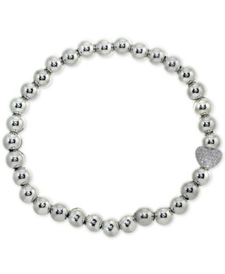 Giani Bernini Cubic Zirconia Pavé Heart Beaded Stretch Bracelet In ...