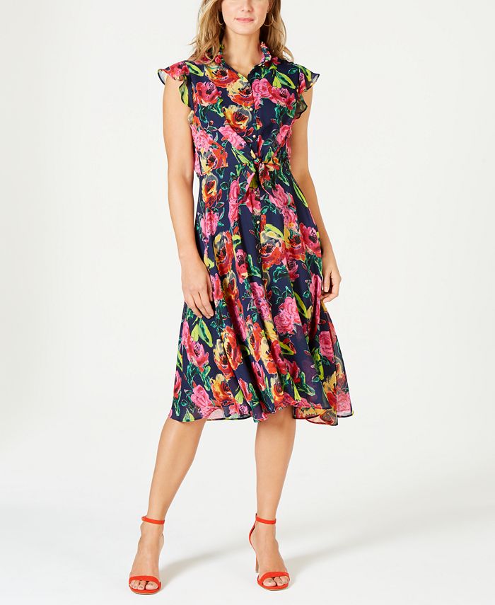 julia jordan Floral-Print Belted Shirtdress - Macy's
