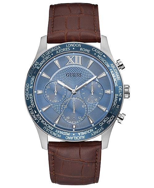 Guess Men S Tycoon Chronograph Brown Leather Strap Watch 45mm Reviews Watches Jewelry Watches Macy S