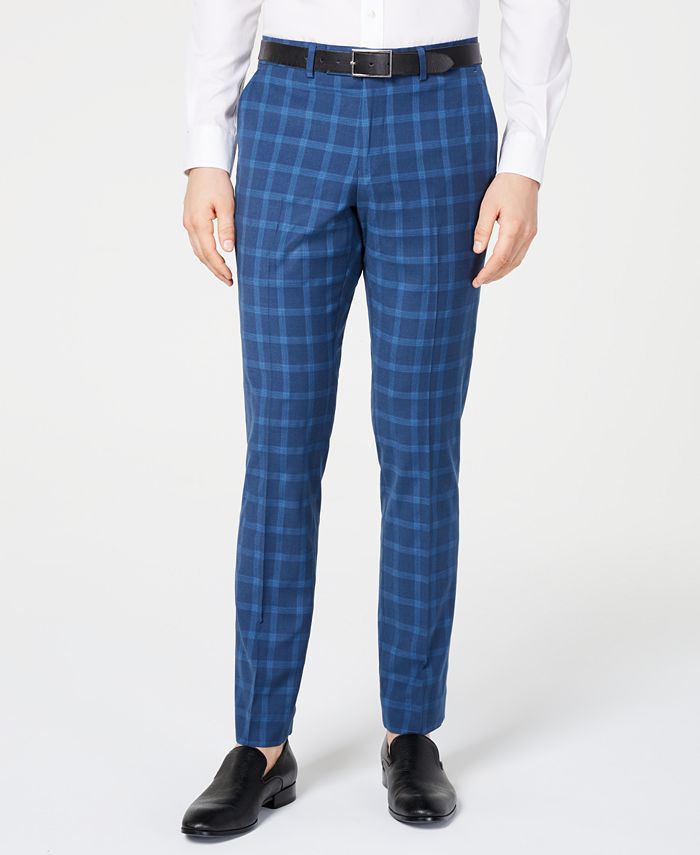 Billy London Men's Slim-Fit Performance Stretch Blue Plaid Suit - Macy's