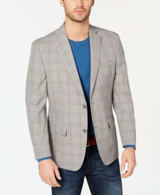 Classic-Fit Light Gray Plaid Sport Coat 