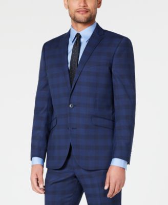 Kenneth Cole Reaction Men's Ready Flex Slim-Fit Stretch Dark Blue Plaid Suit