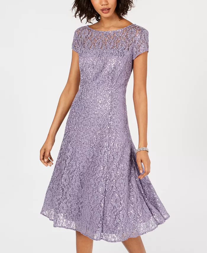 Women's Sequined Lace Midi Dresses - thumbnail 10