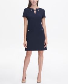 Scuba Crepe Grommet Top Pocket Dress