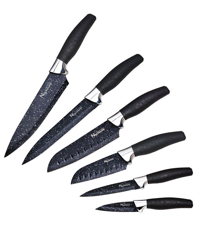 New England Cutlery 12 Piece Nonstick Knife Set Black Marble Finish