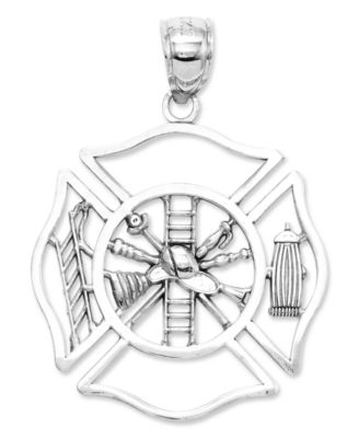 Macy's - 14k White Gold Charm, Fireman Shield Charm