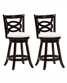 Counter Height Wood Barstools with Leatherette Seat and Circular Design, Set of 2