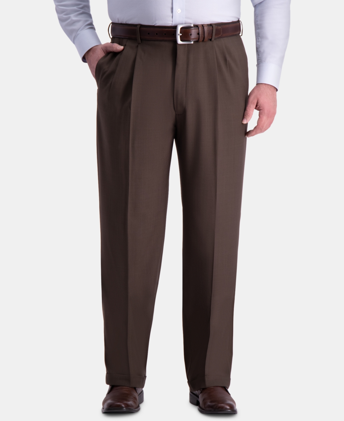 Men's Big & Tall Premium Comfort Stretch Classic-Fit Solid Pleated Dress Pants - Med Grey