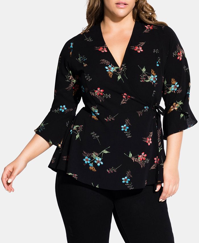 City Chic Trendy Plus Size FloralPrint Wrap Top Macy's