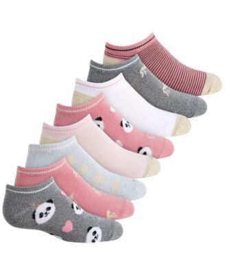 Toddler, Little & Big Girls 8-Pack Panda & Hearts No-Show Socks 