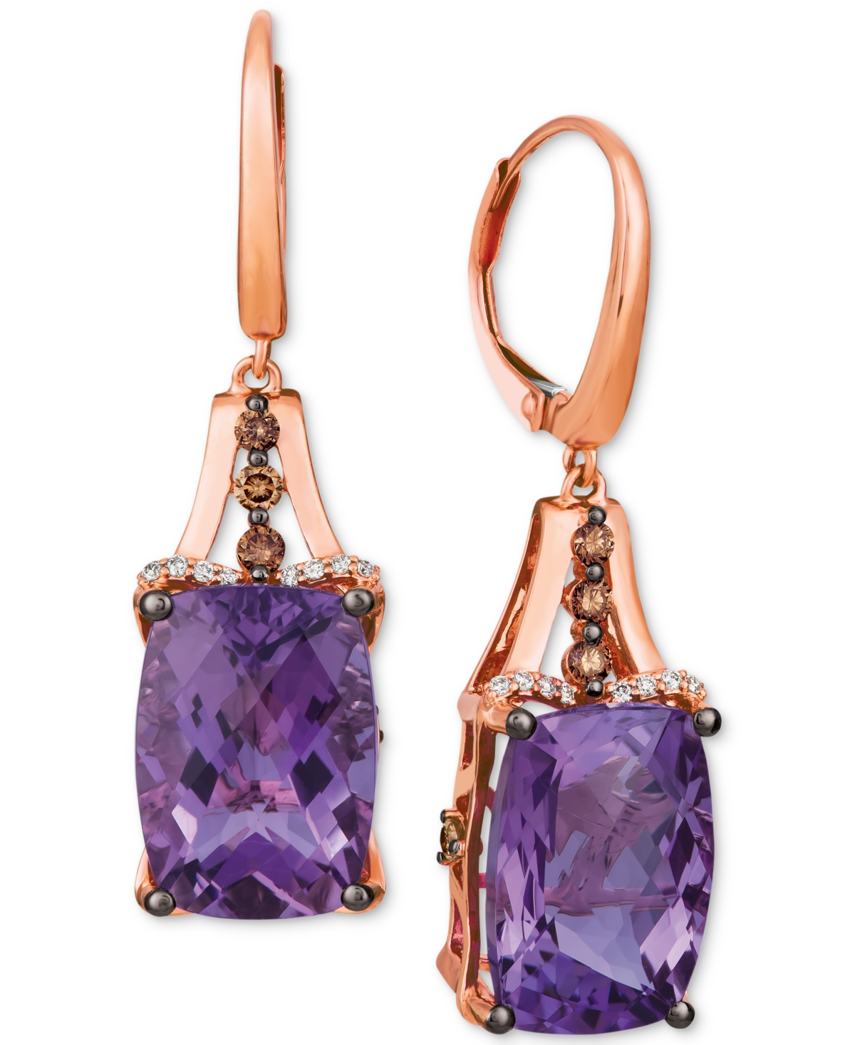 Grape Amethyst (12 ct. t.w.) & Diamond (3/8 ct. t.w.) Drop Earrings in 14k Rose Gold - Amethyst