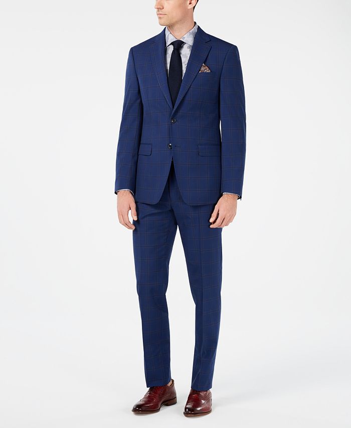 Tallia Orange Men's Slim-Fit Navy Windowpane Suit - Macy's