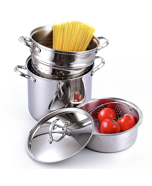 Cooks Standard Classic 4-Piece 12 Quart Pasta Pot Cooker Steamer Multipots, Stainless Steel 