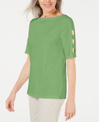 Karen Scott Elbow Sleeve Cutout V-Neck Top, Created for Macy's - Macy's